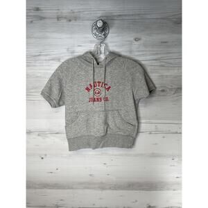 Nautica Jeans Co Hoodie Womens XS Gray Short Sleeve Raglan Logo Kangaroo Pocket